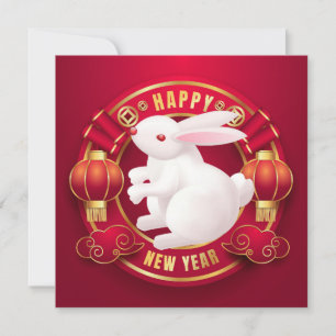 Invitation Nouvel An chinois lapin blanc