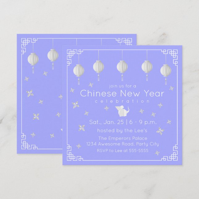 Invitation Nouvel An chinois Origami Rat, bleu clair (Devant / Derrière)