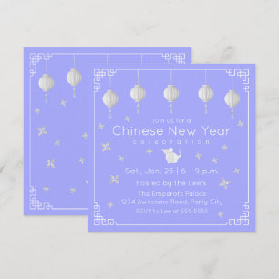 Invitation Nouvel An chinois Origami Rat, bleu clair