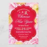 Nouvel An Chinois Rat Floral Peony rose