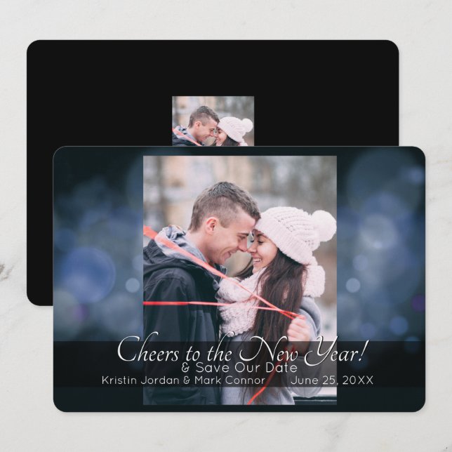 Invitation Nouvel an Éclairage Enregistrer la date (Devant / Derrière)