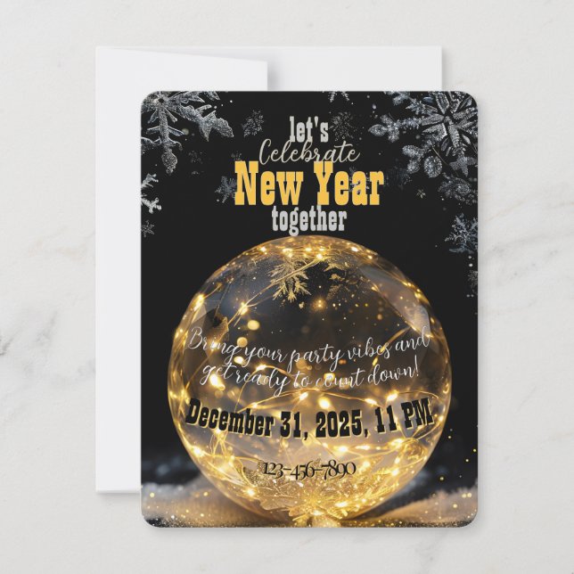 Invitation Nouvel An Ethereal Orb Golden Fairy Lights (Devant)