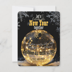 Invitation Nouvel An Ethereal Orb Golden Fairy Lights