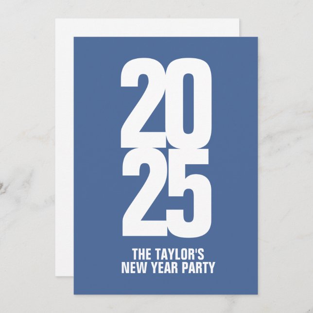 Invitation Nouvel An Fête ou événement Typographie bleu blanc (Devant / Derrière)