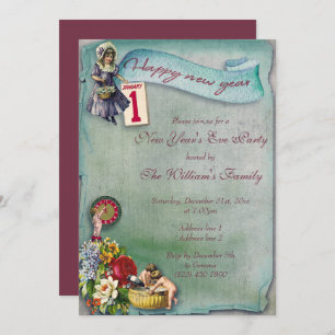 Invitation Nouvel An floral Vintage