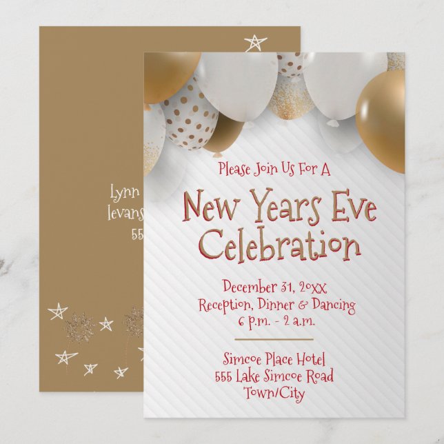 Invitation Nouvel An, Gold & White Party (Devant / Derrière)