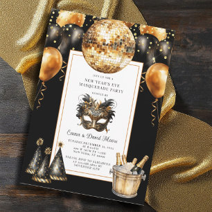 Invitation Nouvel An Masquerade Party Gold Black Parties scin