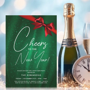 Invitation Nouvel An MODERNE Eve Green Sparkle Sequin Bow