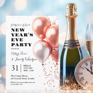 Invitation Nouvel An MODERNE Réveillon Rose Gold Confetti Bal