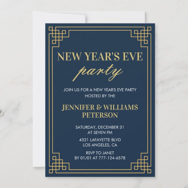 Invitation Nouvel An Navy Or (Devant)