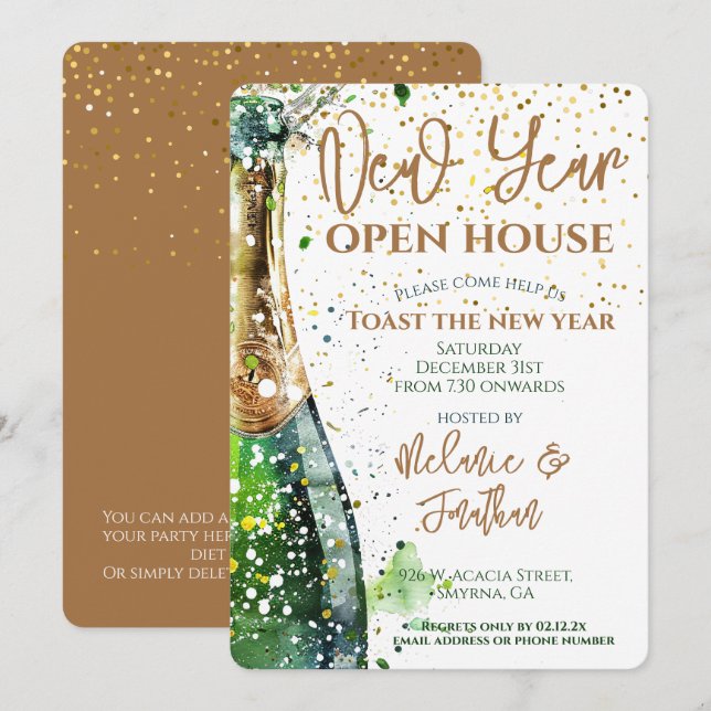 Invitation Nouvel An Open House Toast de l'année (Devant / Derrière)
