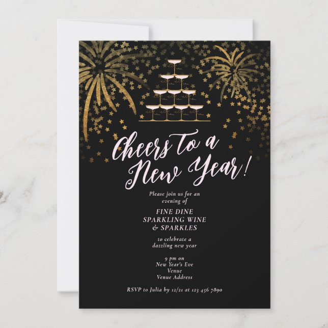 Invitation Nouvel An Réveillon Champagne Tower Dîner Cocktail (Devant)