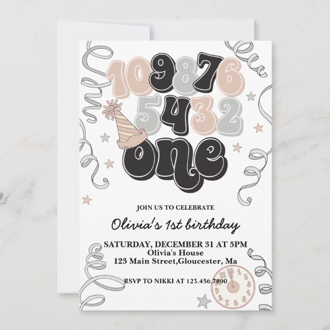 Invitation Nouvel An Réveillon Compte Premier Anniversaire In (Devant)