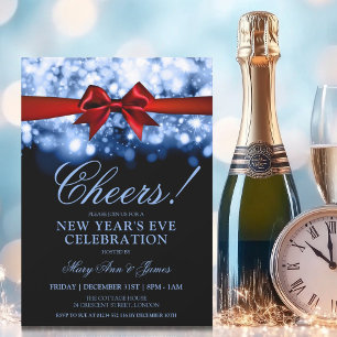 Invitation Nouvel An Seve Party Marine éclat Red Bow