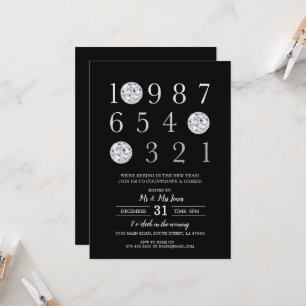 Invitation Nouvel An Soirée Noir Silver Disco Ball