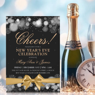 Invitation Nouvel An Sove Party Gold Argent hiver Wonder Bow