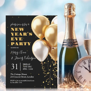 Invitation Nouvel An Sove Party Gold Ballots Confetti Noir