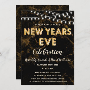 Invitation Nouvel An Sove Party Gold Black Balloirs