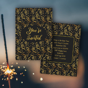 Invitation Nouvel An Sove Party Noir n Gold Confetti
