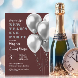 Invitation Nouvel An Sove Party Silver Ballons Bourgogne