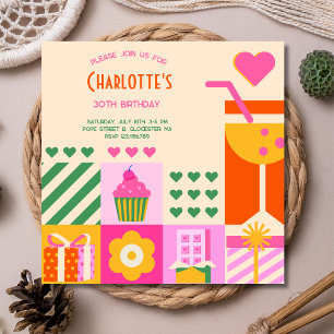 Invitation Nouvel anniversaire Cubic néon adulte