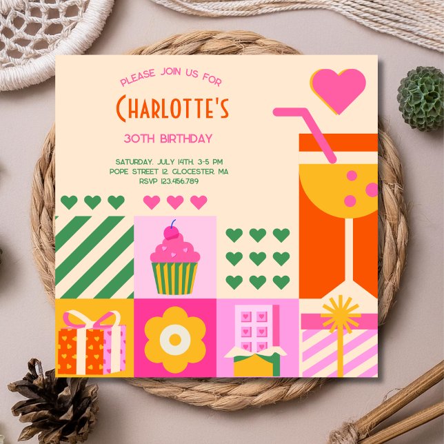 Invitation Nouvel anniversaire Cubic néon adulte (Créateur téléchargé)