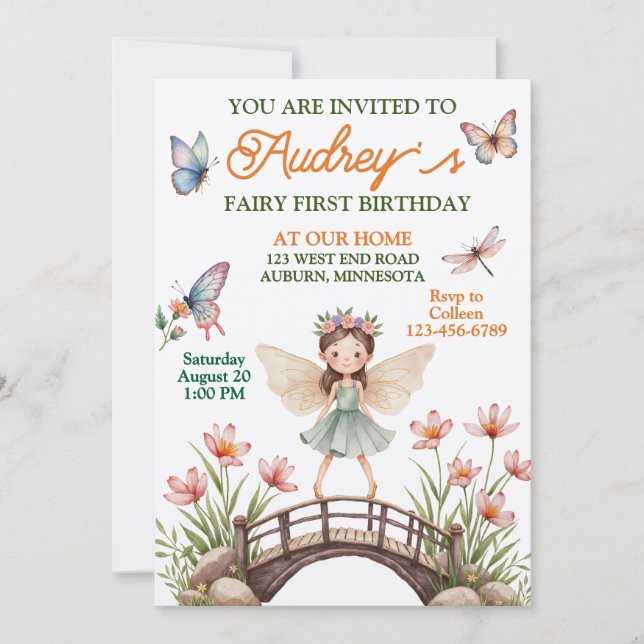 Invitation Nouvel anniversaire de la fée mignonne (Devant)