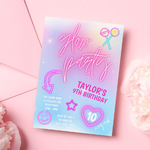 Invitation Nouvel anniversaire de la fête de la lueur rose Ne