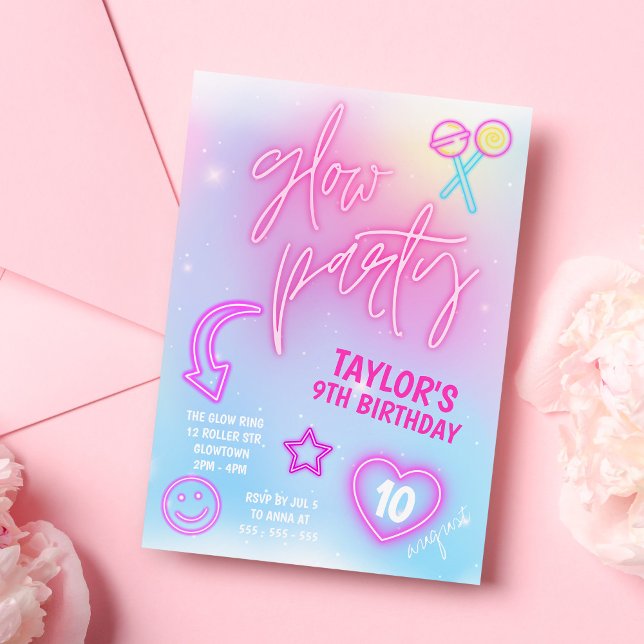Invitation Nouvel anniversaire de la fête de la lueur rose Ne (Créateur téléchargé)