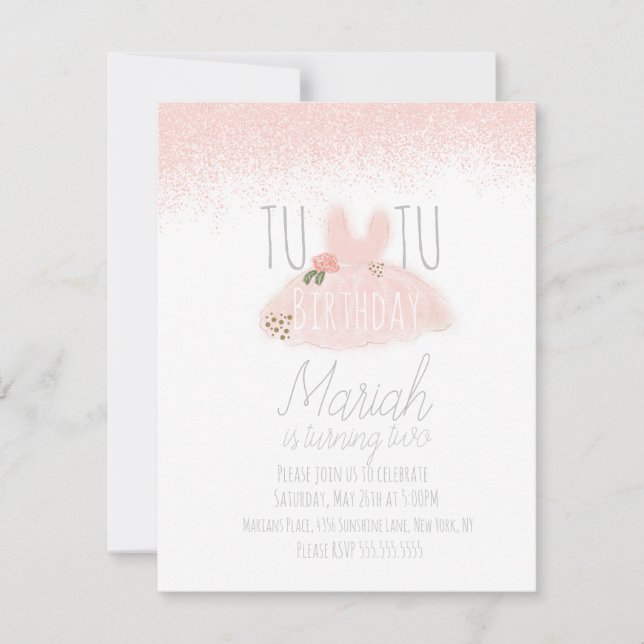 Invitation Nouvel anniversaire de la fille Tutu au minimum à  (Devant)