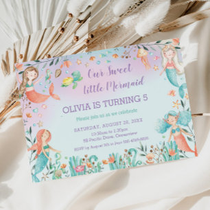 Invitation Nouvel anniversaire de la mignonne sirène sous la 