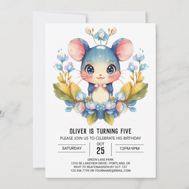 Invitation Nouvel anniversaire de la souris des enfants migno (Devant)
