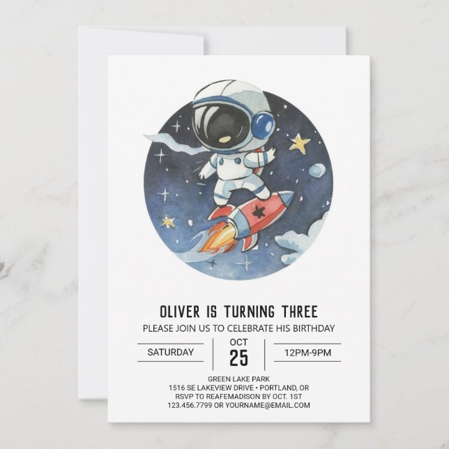 Invitation Nouvel anniversaire de l'astronaute numérique de l (Devant)