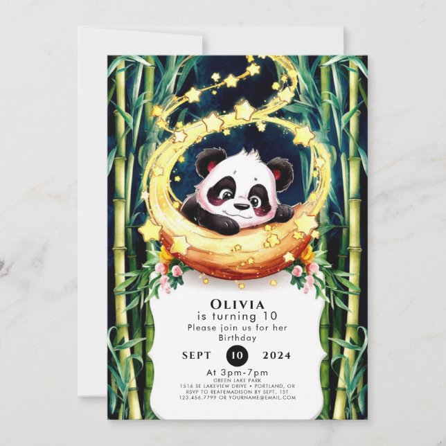 Invitation Nouvel anniversaire de Panda avec aquarelle magiqu (Devant)