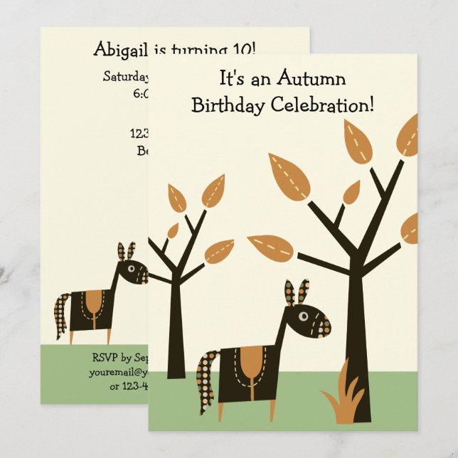 Invitation Nouvel anniversaire du joli cheval d'automne (Devant / Derrière)