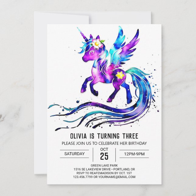 Invitation Nouvel anniversaire numérique de la licorne numéri (Devant)