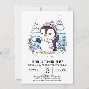 Invitation Nouvel anniversaire numérique des pingouins mignon