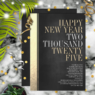 Invitation Nouvel an's Eve Black & Gold Metallic Edge Party