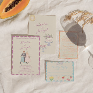 Invitation Nouvel Art Dessiné à la Main Mariage Aquarelle Vin