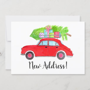 Invitation Nouvelle Address Red Car with Christmas tree