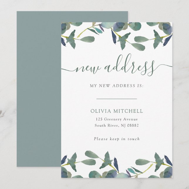 Invitation Nouvelle adresse | Eucalyptus Crest Moving Faire-p (Devant / Derrière)