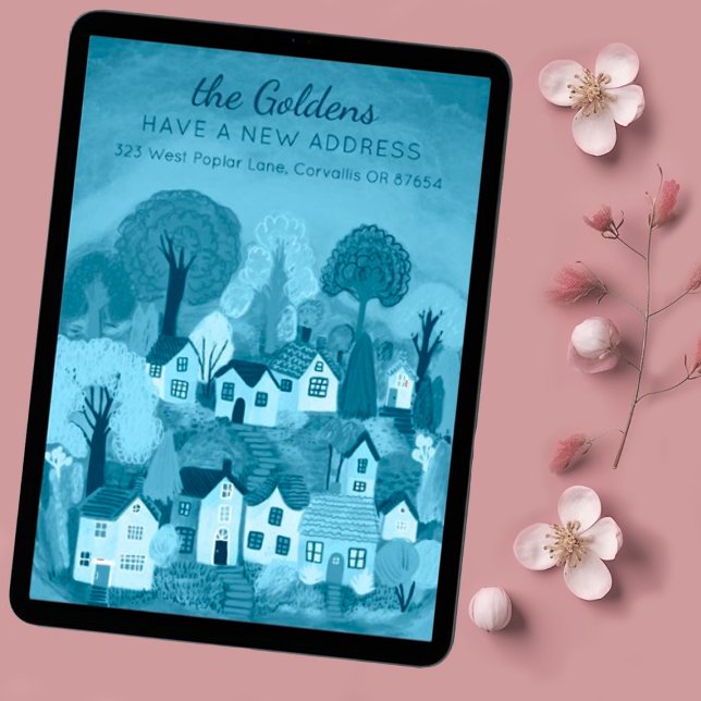 Invitation Nouvelle adresse Mote Country Village Art (New home address announcement cute card - available as digital download send via email save postage)