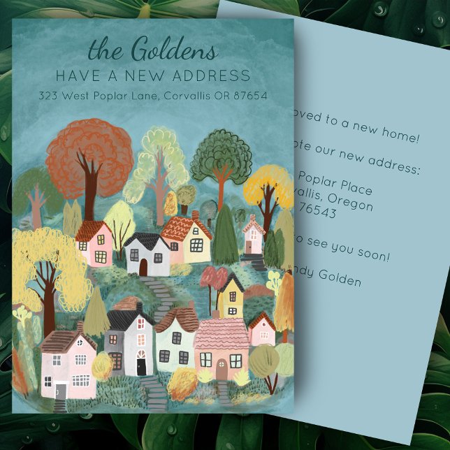 Invitation Nouvelle adresse Mote Country Village Card (New Home Address Moving Cute Country Village Card
)