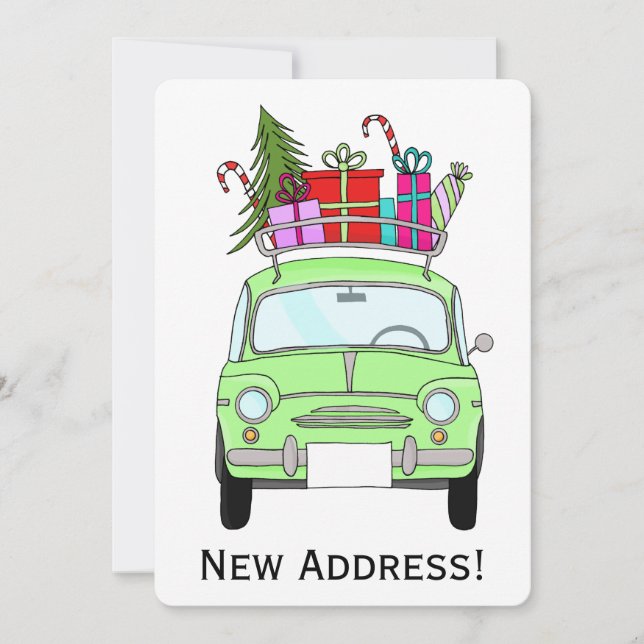 Invitation Nouvelle adresse verte Retro Fiat 500 Cadeaux de N (Devant)