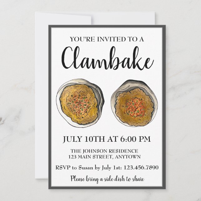 Invitation Nouvelle-Angleterre Clambake Rhode Island Stuffed  (Devant)