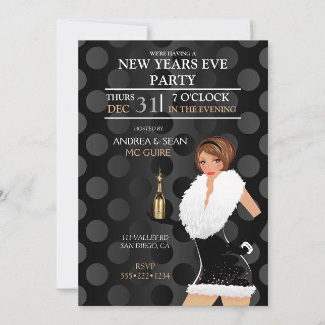 Invitation Nouvelle Année Eve Fille de mode Robe de vacances (Devant)