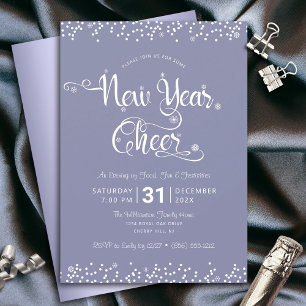 Invitation Nouvelle Année Joie Script Confettis Violet Gris F