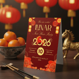 Invitation Nouvelle année lunaire traditionnelle rouge et or 