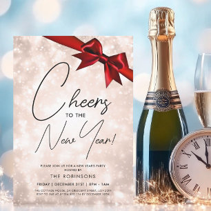 Invitation Nouvelle Année Moderne Rose Gold Champagne Bokeh N