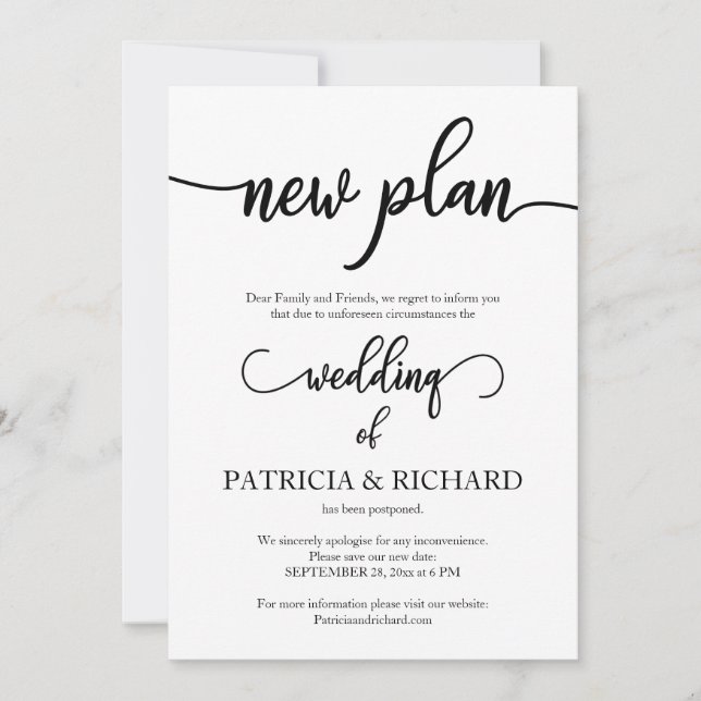 Invitation Nouvelle annonce de mariage reportée (Devant)